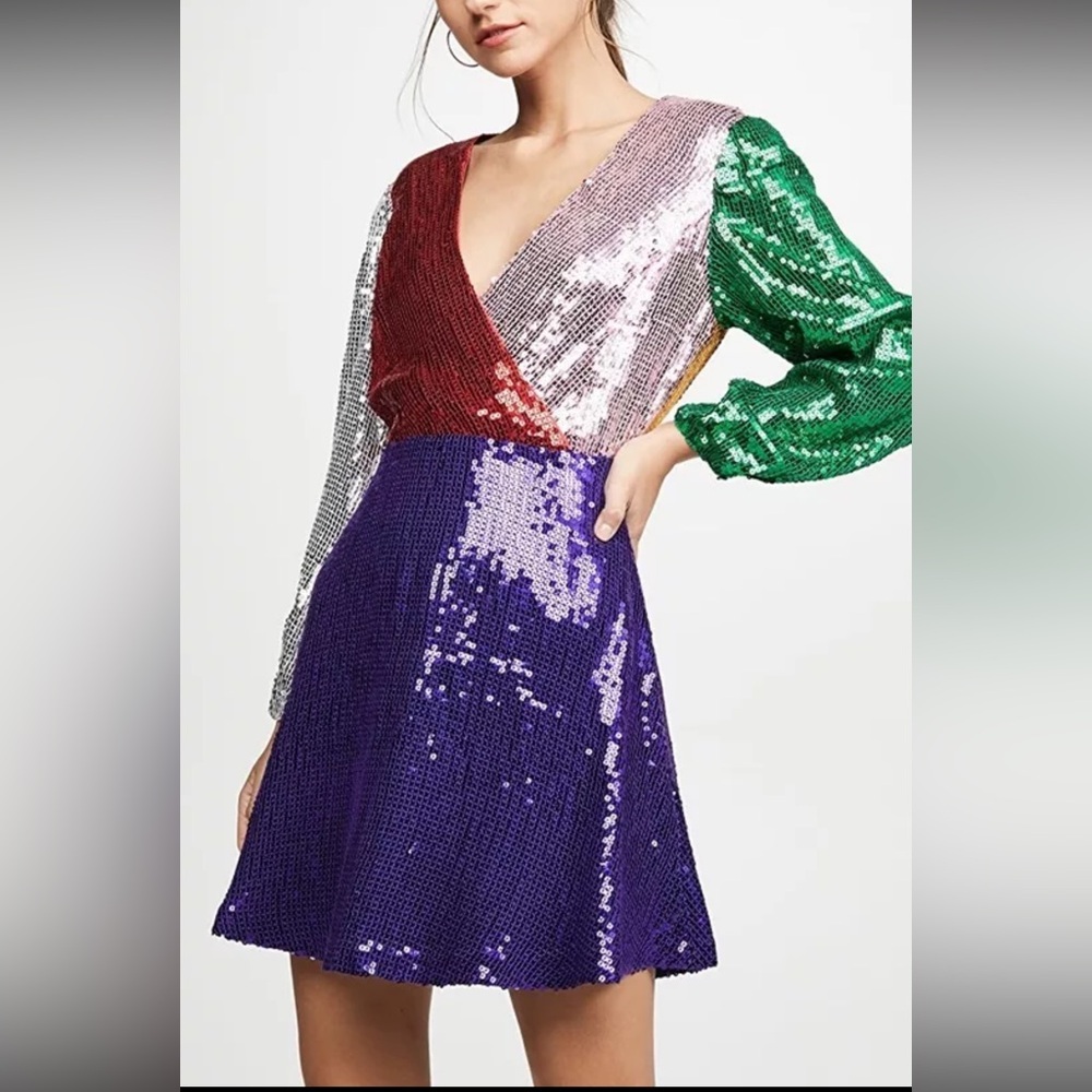 Multicolor Sequin V-Neck Dress